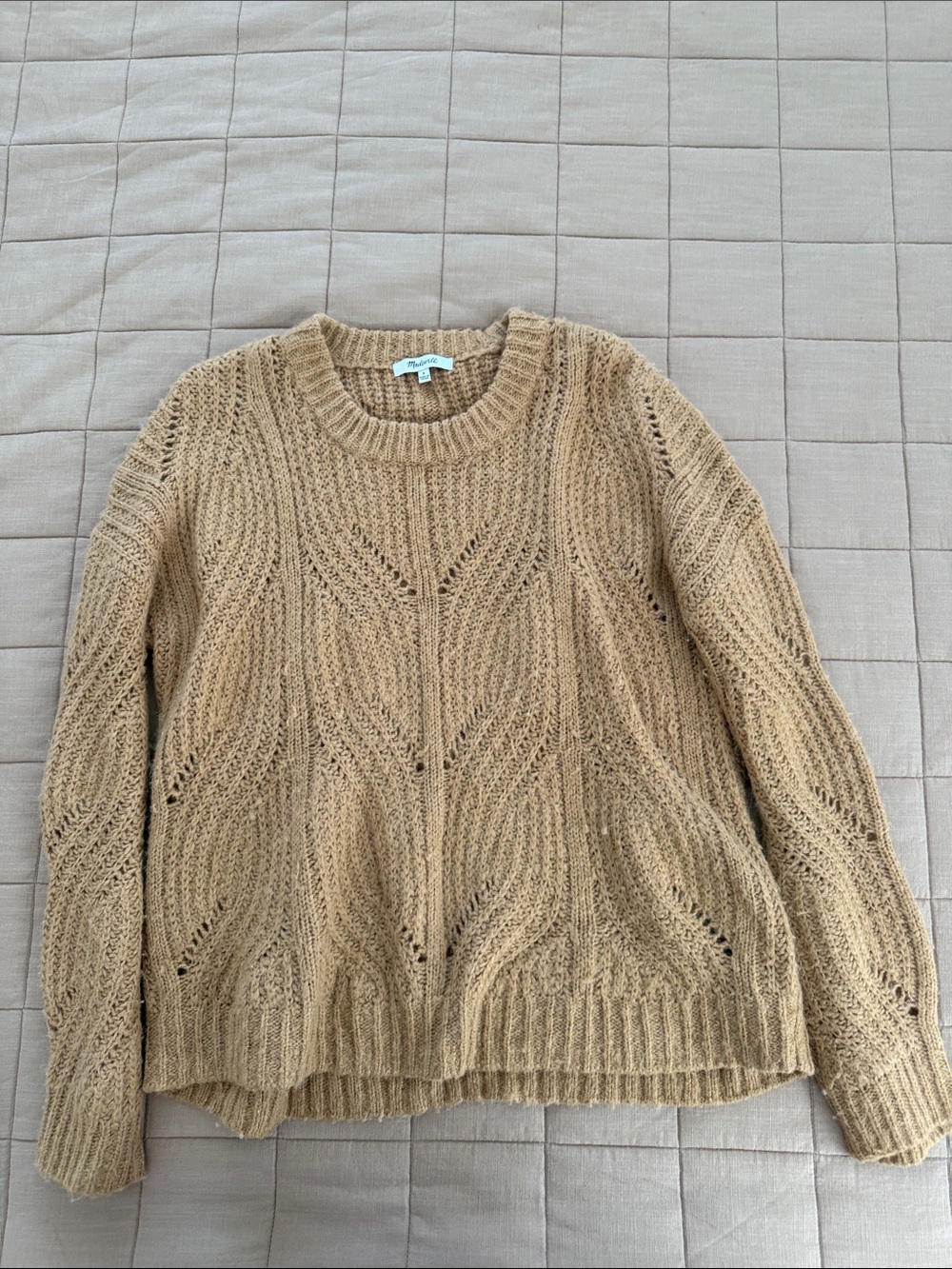 Madewell Tan Cable-Knit Crewneck Sweater